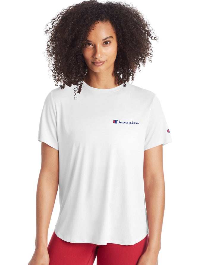 Champion Womens T-Shirt NZ - Classic Script Logo White ( 1875-YIFSA )